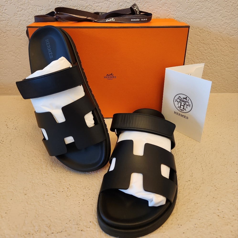 NEW Hermes Chypres 38.5 sandals slides Noir Black from April 2023! Fits 7.5